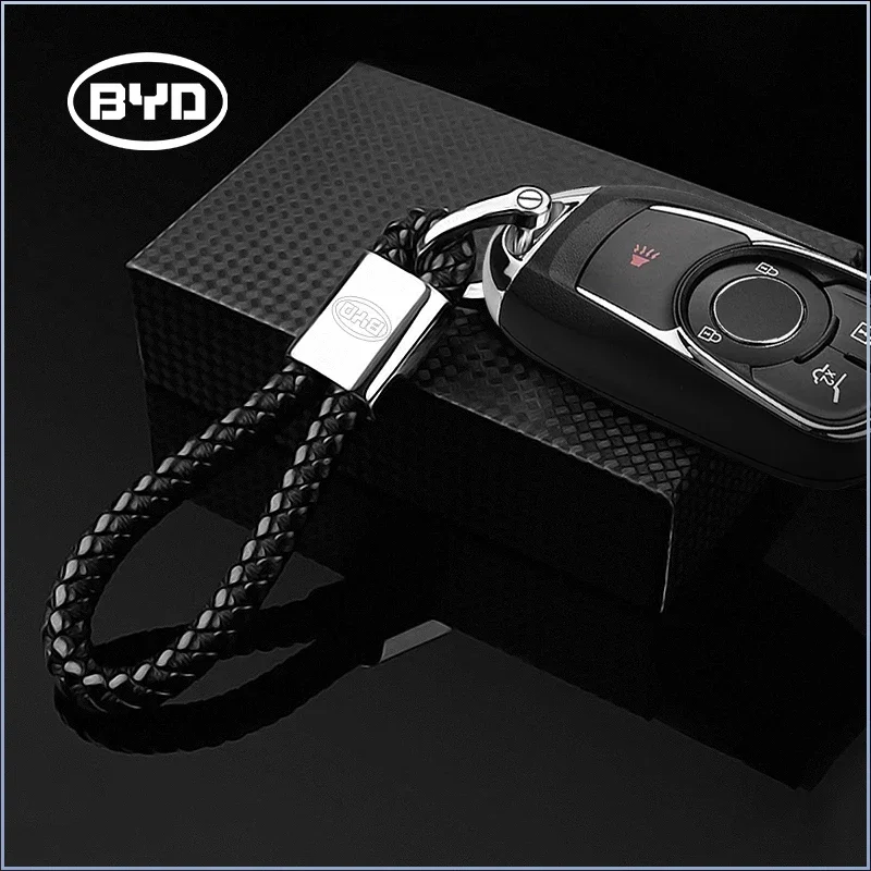 Metal+Leather Car Keychain Key Rings Emblem for BYD Yuan Song Plus Atto 3 Seal Seagull Dolphin Act 3 Tang F3 E6 Valve Stems