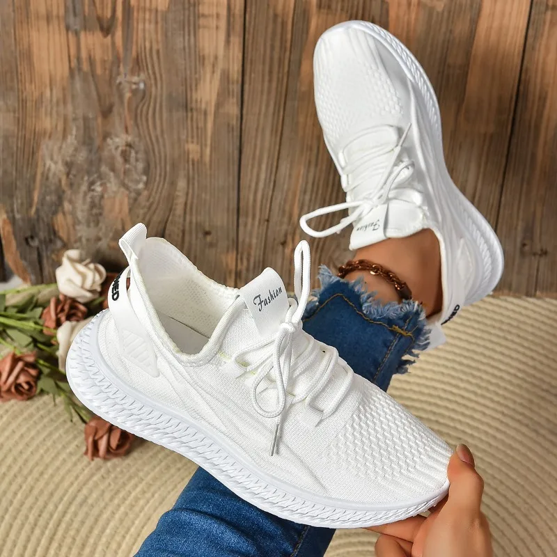 2024 New Fashion Women's Casual Shoes Breathable Walking Mesh Lace-up Thick-soled Shoes Women's Outdoor Running Sports Shoes