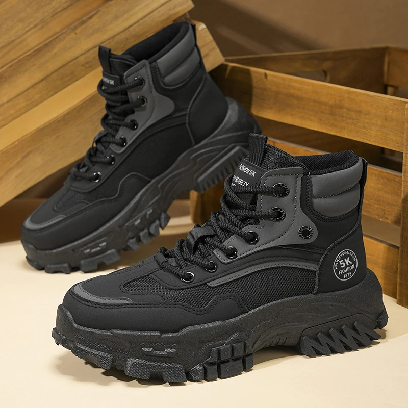 

Casual Hiking Shoes 2025 Mens Boots Leather Shoes Platform Boots for Men Outdoor Sneakers Motorcycle Ankle Boots Male Work Boot