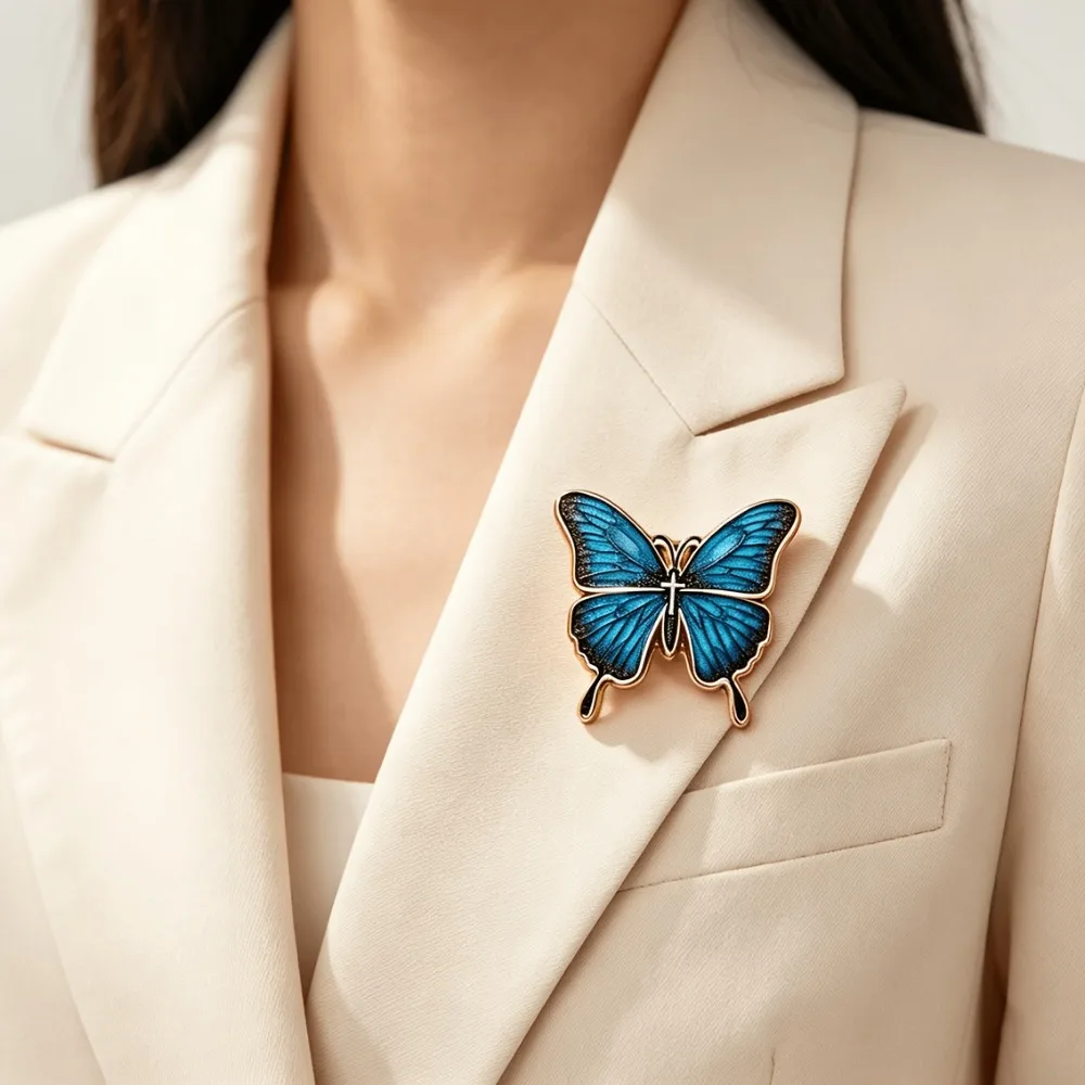 5-20Pcs Blue Butterfly Cross Enamel Lapel Pin Alloy Religious Brooch Clothing Bag Accessory Church Souvenir Birthday Party Favor