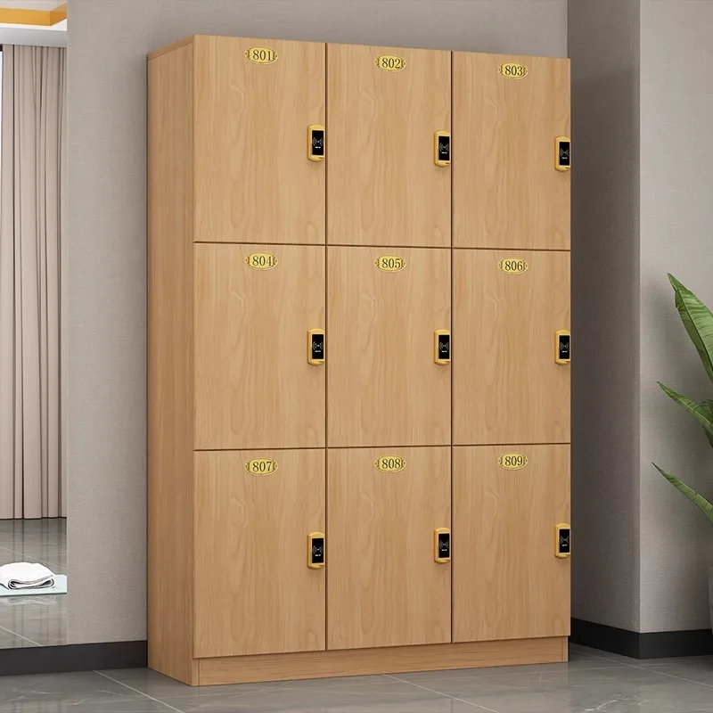 

Changing Cabinet Log Color Staff Cabinet Wooden Barbershop Bag Storage Cabinet Gym Yoga Locker Hairdresser with Lock