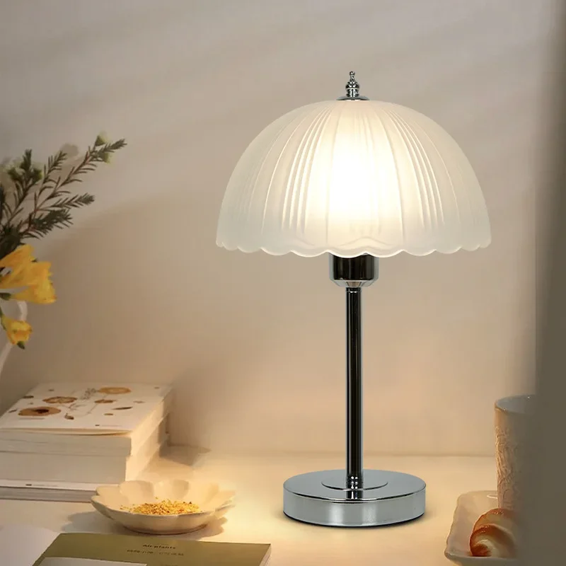 Vintage Table Lamp Dimming Rotable Switch Glass Lampshade Nordic Bedroom Bedside Light Study Office Dormitory Reading Lights Bar