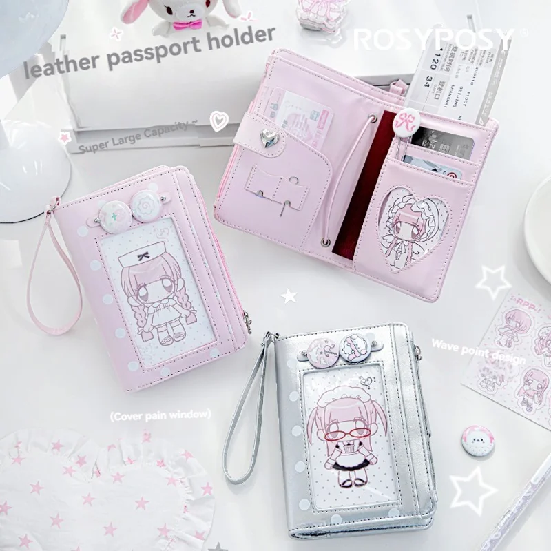 1PC Polka Dot Leather Passport Bag Cute Korean Storage Bag Portable Travel Document Bag Change Card Bag
