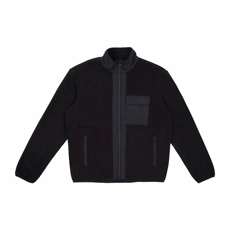 Men's Outdoor Jacket Stand Collar Fleece Lined Autumn Winter Coat with Pocket Splicing Design High Efficiency Warmth