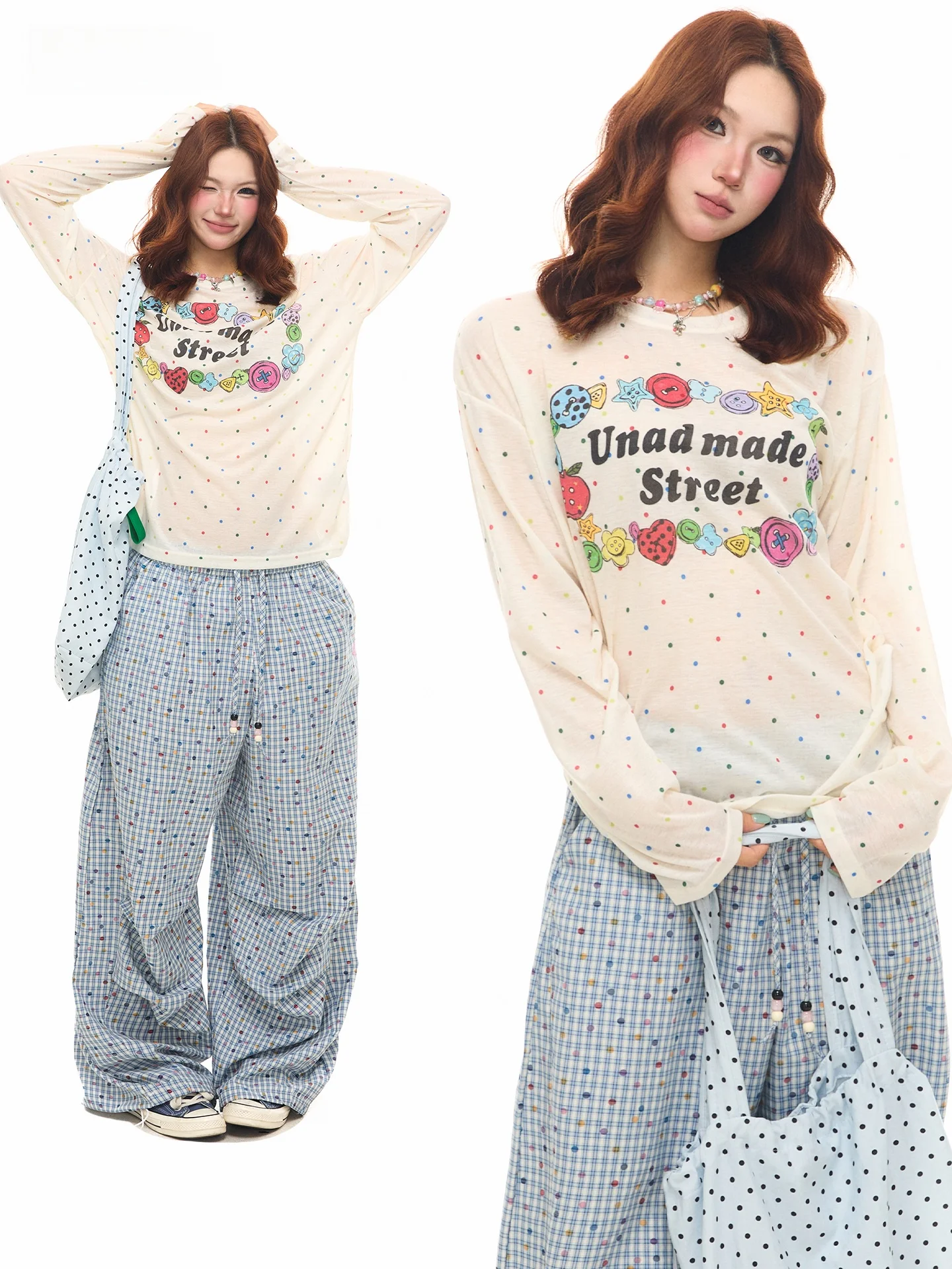 

Sanowers Polka Dot Print Long Sleeve T-Shirt Women Summer Loose Thin Sun Protection Cover up Top Casual Style