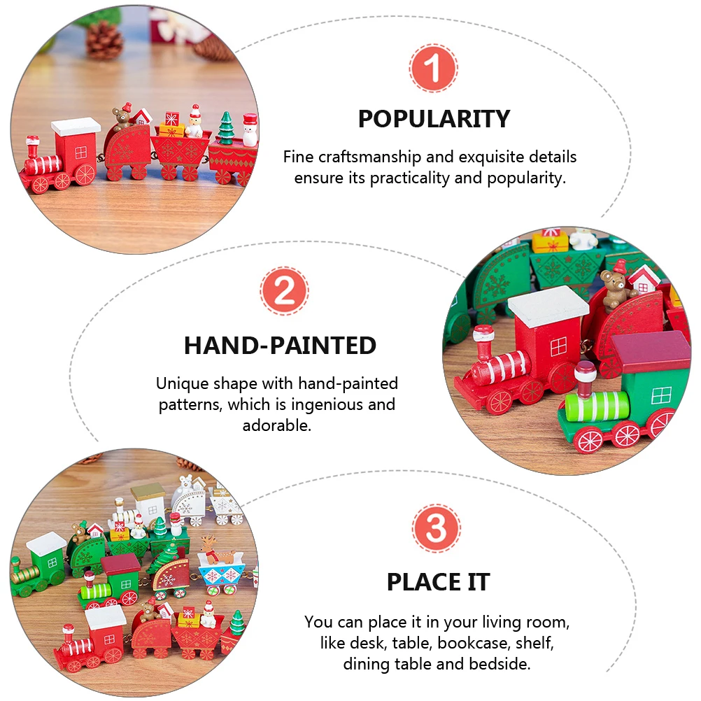 

Christmas Four Carriages Train Ornament Wooden Cartoon Desktop Decoration Xmas Theme Decor Festive Adornment for Party Tabletop