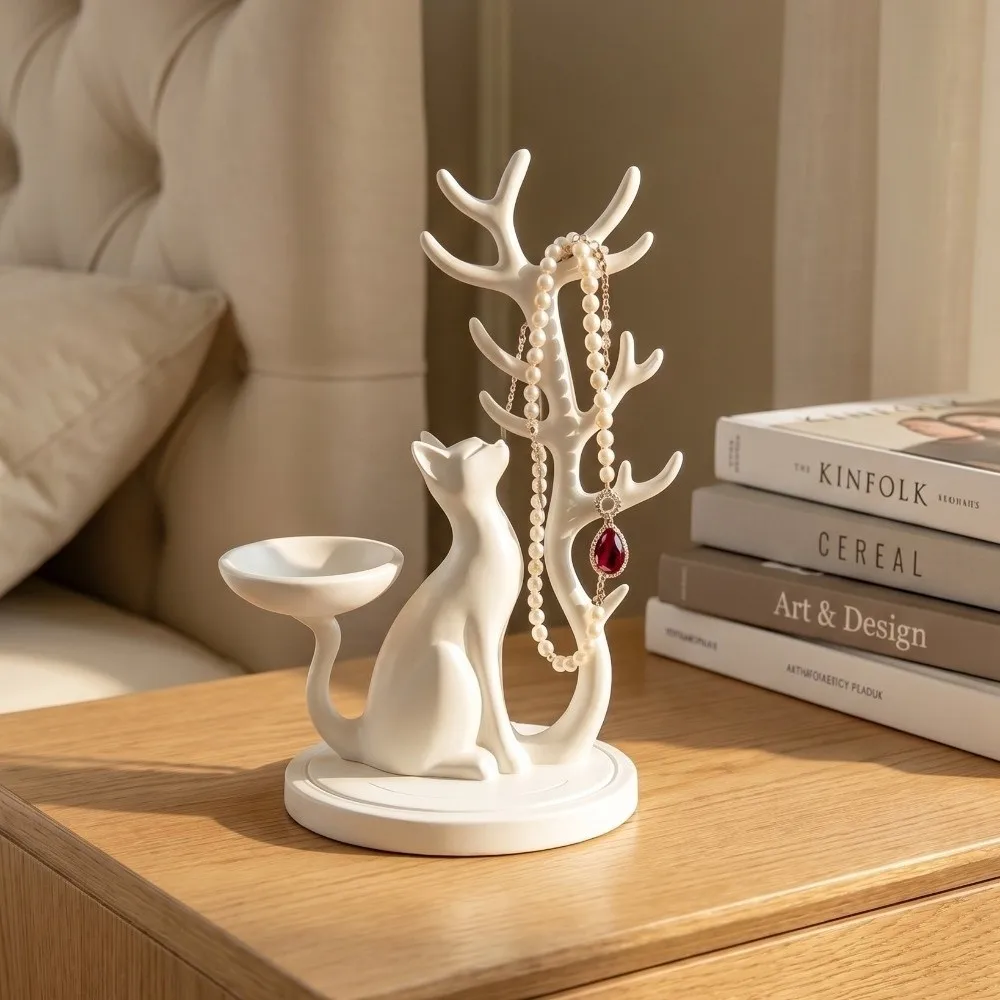 3D Printed Cat Jewelry Tray Creative Unique Tree Shaped Jewelry Stand Decorations Desk Organizer Multifunctional Storage Holder