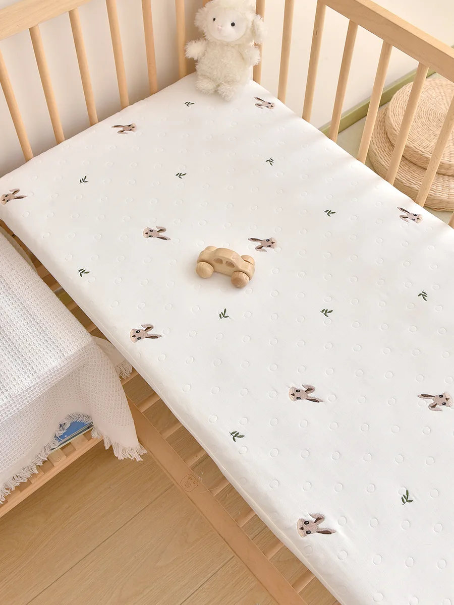 Baby Fitted Sheet Newborn Pure Cotton Cartoon Embroidery Bed Sheet Baby Bed Six Layer Gauze Fitted Sheet Bed Cover CJ295