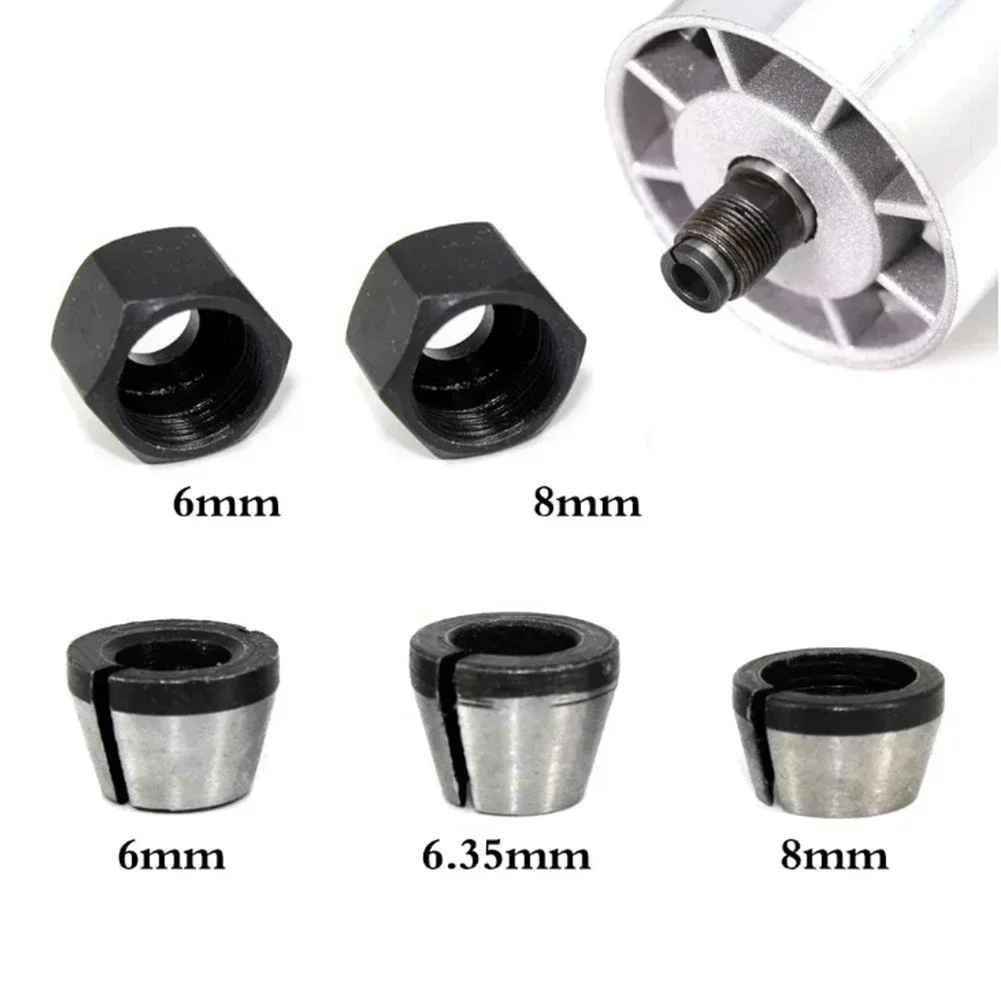 5pcs/Set 6/6.35/8mm Trimmer Collet Chuck Router Bit Shank Adapter For Engraving Trimming Machine Chuck Conversion