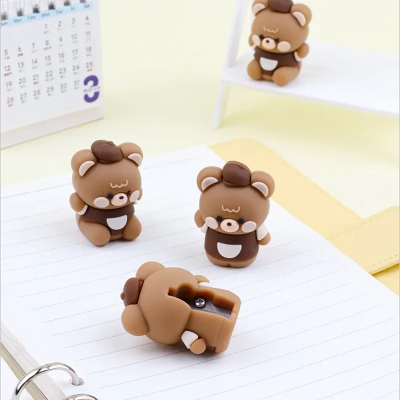 Kawaii Bear Pencil Sharpener Silicone Single Hole Manual Pencil Cutter Korean Stationery Student Kid Gift School Office Supplies