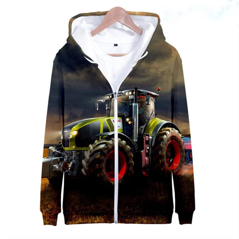 Hoodies 3D Print Kawaii Tractor Motorcycle Zipper Sweatshirts Boys Girls Sweatshirts Children\'s Fashion Oversize Hoodie Coat