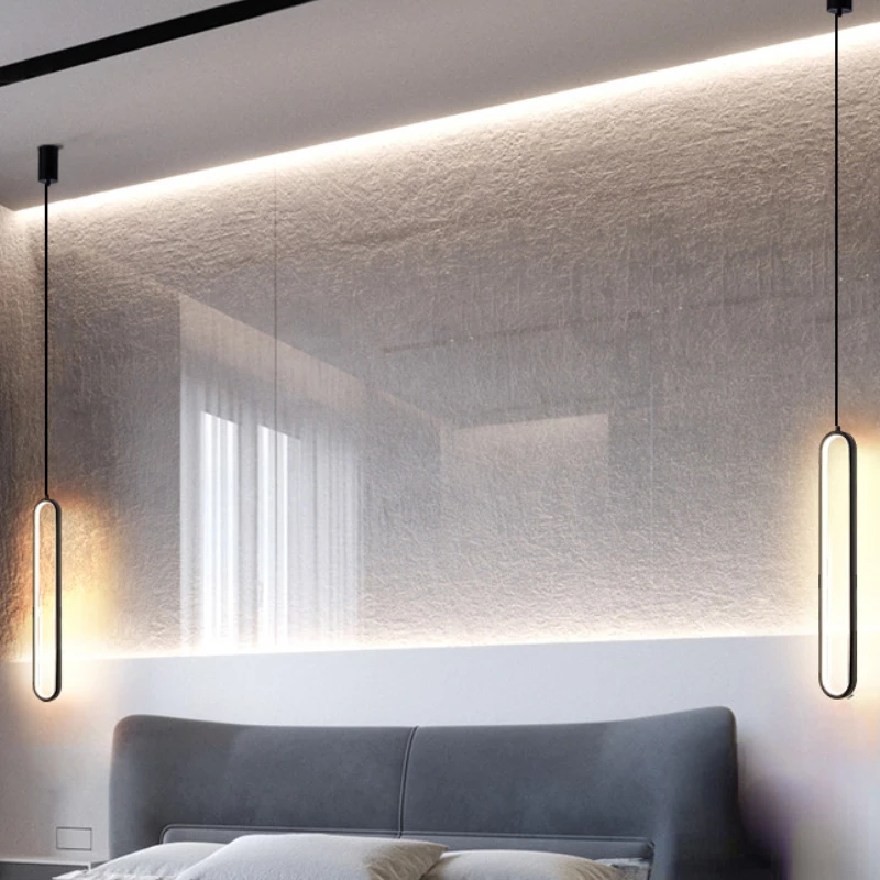 Bedside Chandelier Light Luxury Minimalist Design Long Line Nordic Modern Minimalist Master Bedroom Small Droplight Bedside