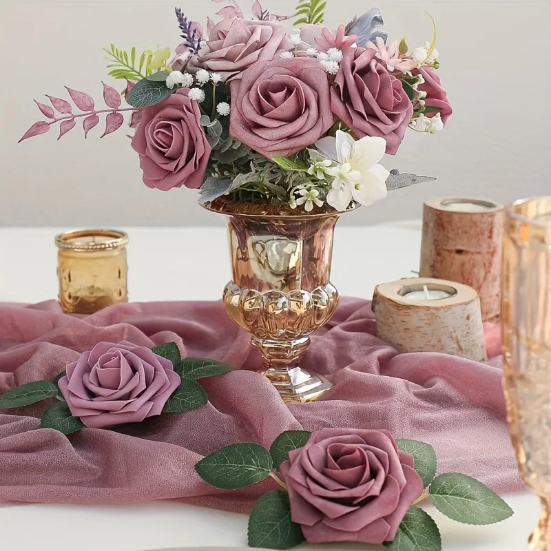 25 قطعة من زهور الورد الاصطناعية لتزيين الزفاف ترتيبات الحفلات وحفلات استقبال المولود الجديد والحديقة وهدايا ديكور المنزل #4