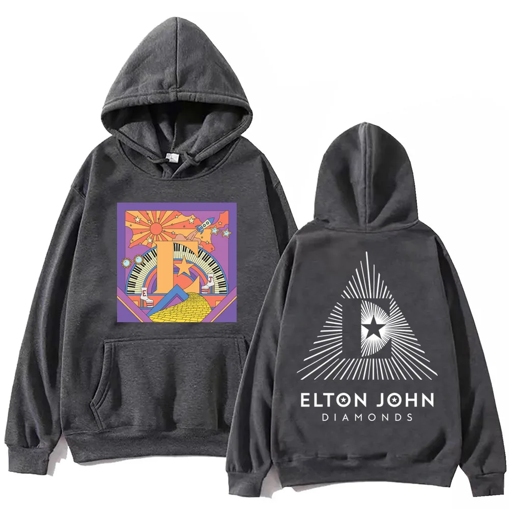 Capuz de manga comprida de diamantes Elton John Tops moletom casual para fãs de música, presente para primavera e verão 2024