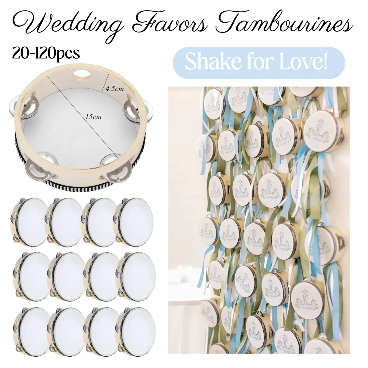 20-120Pcs Wedding Tambourines for Adults Hand Drums Noise Makers Musical Instruments Tambourine for Church Party Favor 4/6/8Inch