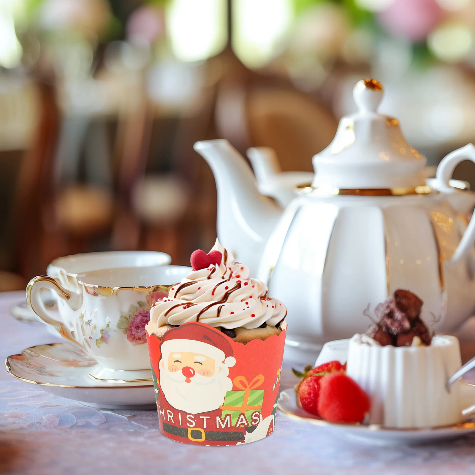 

50 Pcs Christmas Paper Cups Cupcake Decoration Holiday Baking Wrappers Muffin Cases Safe Material No Wash Needed Christmas Party