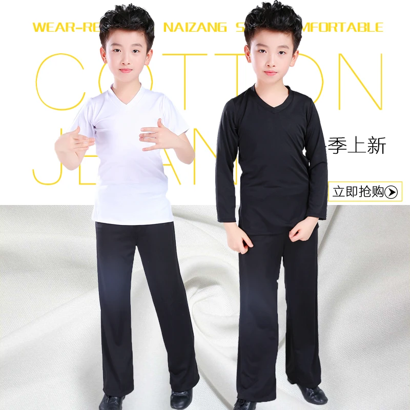 Boy Latin Dancewear Latin Dance Exercise clothes Ruffly Ballroom Stage Modern Boys Latin Dance training Clothes Shirt+pants sets