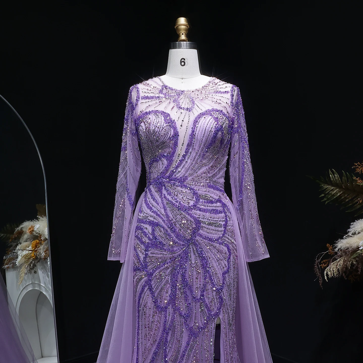 Sharon Said Dubai Luxuriöses Flieder-Abendkleid mit hohem Seitenschlitz, Weinrot, Grün, Damen-Abendkleider SS160, individuell anpassbar – Detail 6