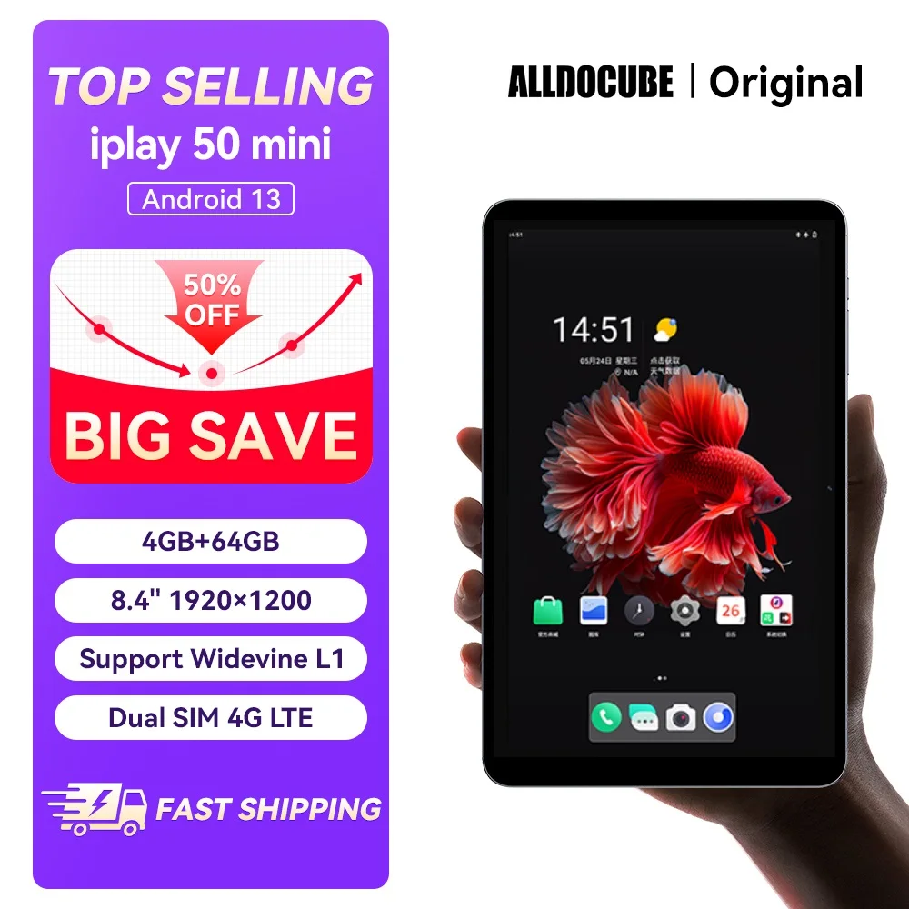 Alldocube iPlay50 Mini 8.4 Cal Android13 1080P Widevine L1 Tablet 4GB RAM 64GB ROM Dual 4G Tiger T606 tabletki