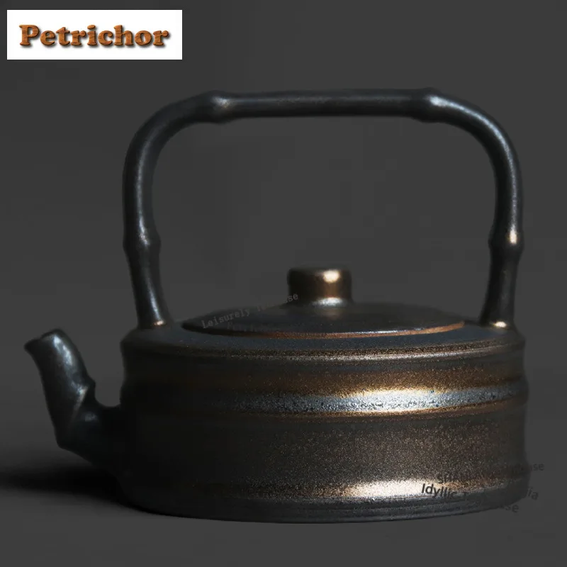 150ml Kiln Fambe Black Gilt Bamboo Lifting Handle Teapot Luxury Tea Infuser Pot Tea Maker Kettle With Ball Hole Tea Items Gift