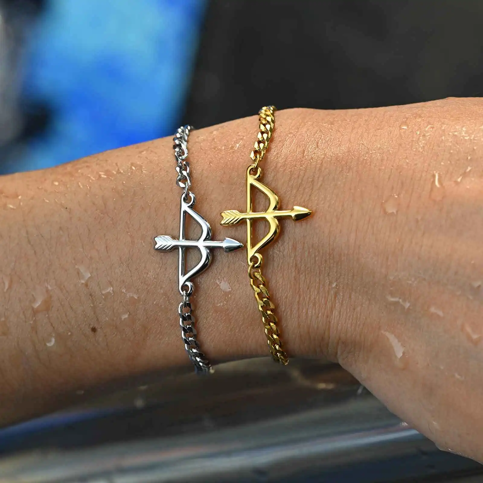 Bracelet arc et flèche pour hommes et garçons, bracelet chaîne gourmette Miami en acier inoxydable, cadeau de bijoux tendance