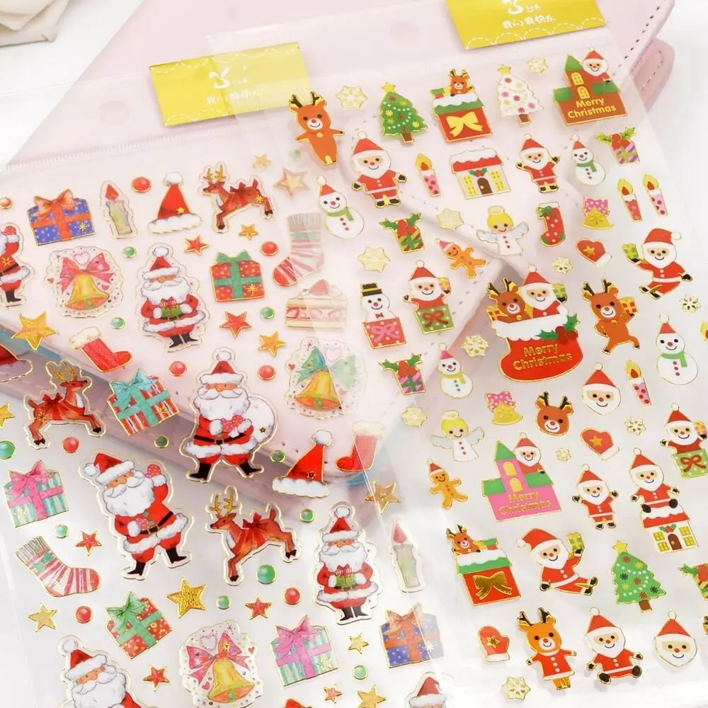 4 pcs Random Christmas Santa Claus Snowflake Gilding Stickers DIY Scrapbooking Diy Journal Stationery Stickers School Gift