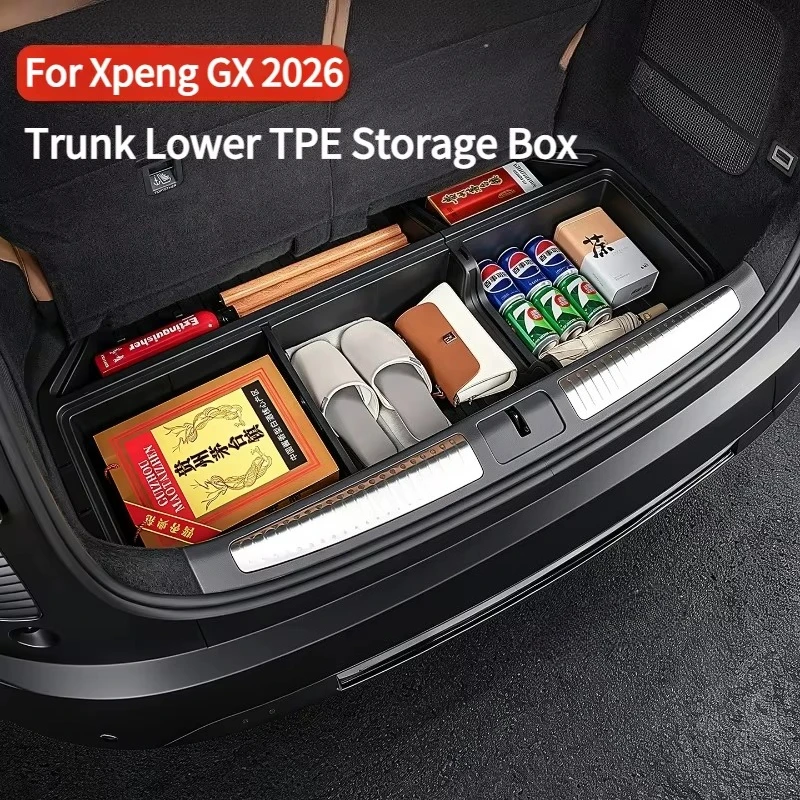 For Xpeng GX 2026 Trunk Lower TPE Storage Box Multifunctional Large-Capacity Organizer Interior Modification Accessory