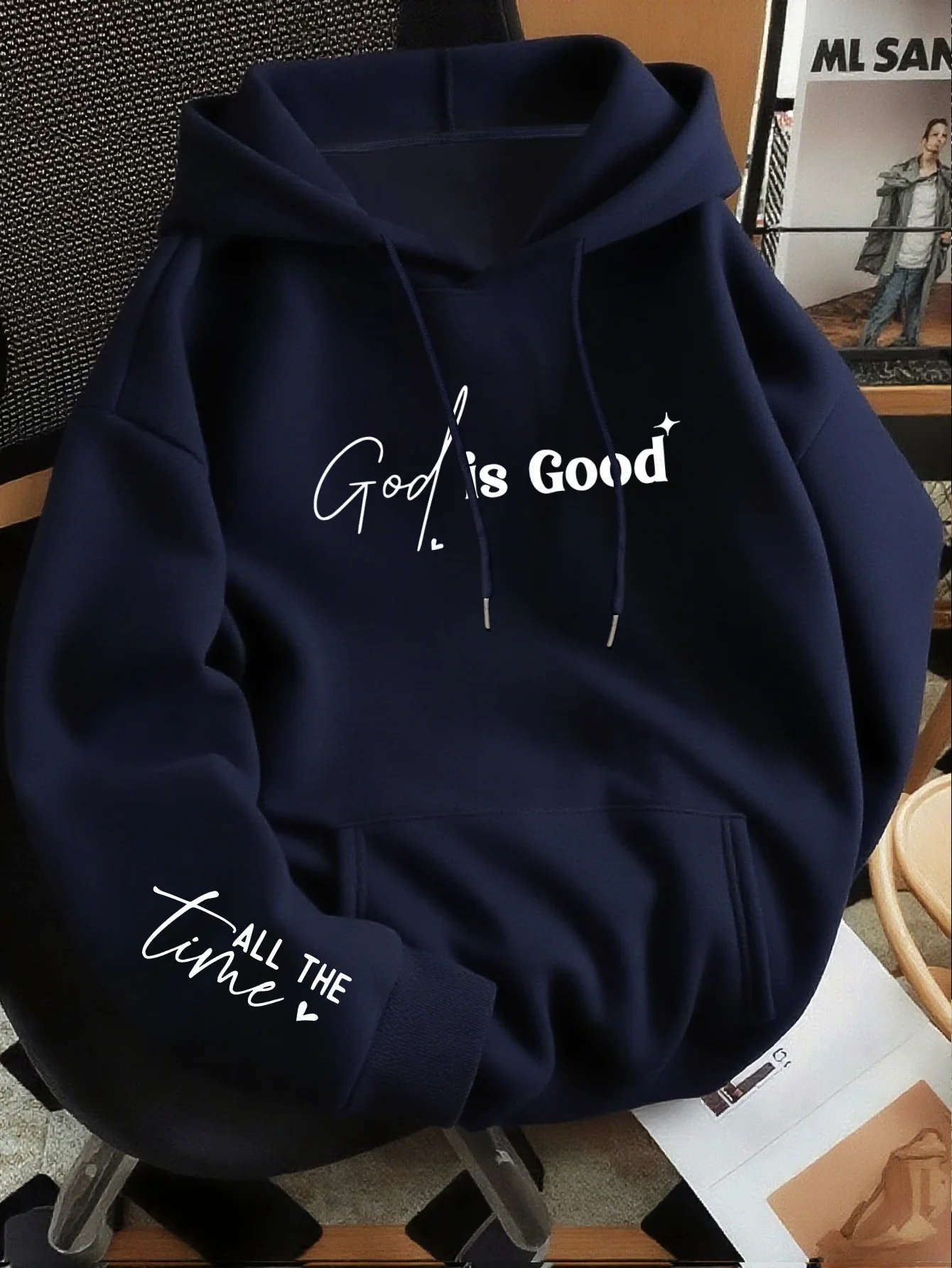 Unisex God Is Good All The Time Graphic Hoodie Front And Cuff Print Faith Inspirational Casual Loose Hooded Pullover