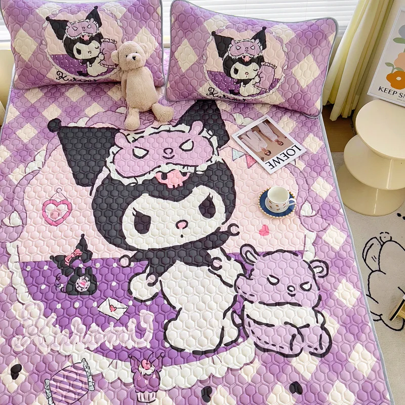 Miniso Kuromi Summer Ice Silk Latex Mat vestito a tre pezzi Kawaii Cartoon bambini studente dormitorio Soft Summer Sleeping Mat Gift