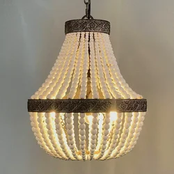 Nordic Creative Circular Wooden Bead LED Chandelier Living Room Hotel Kitchen Retro Attic E27 Pendant Lamp Indoor Lighting Decor
