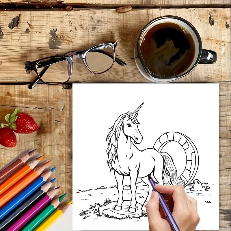 28 stron oryginalnej magicznej kolorowanki dla dorosłych z jednorożcami |   Książeczka do kolorowania, artykuły do rysowania na Boże Narodzenie, Święto Dziękczynienia