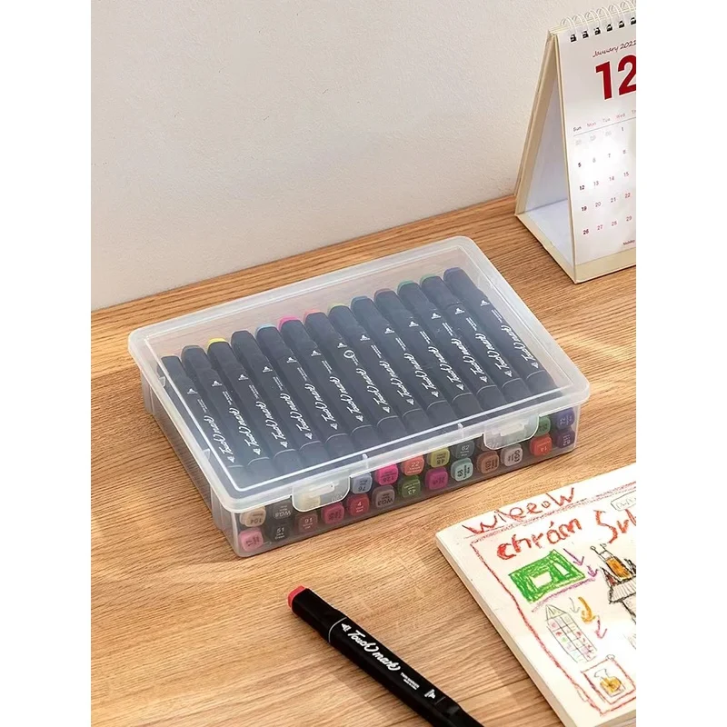 透明大容量マーカーペン収納ボックス学生専用多機能プラスチック文具箱厚みのあるスケッチボックス