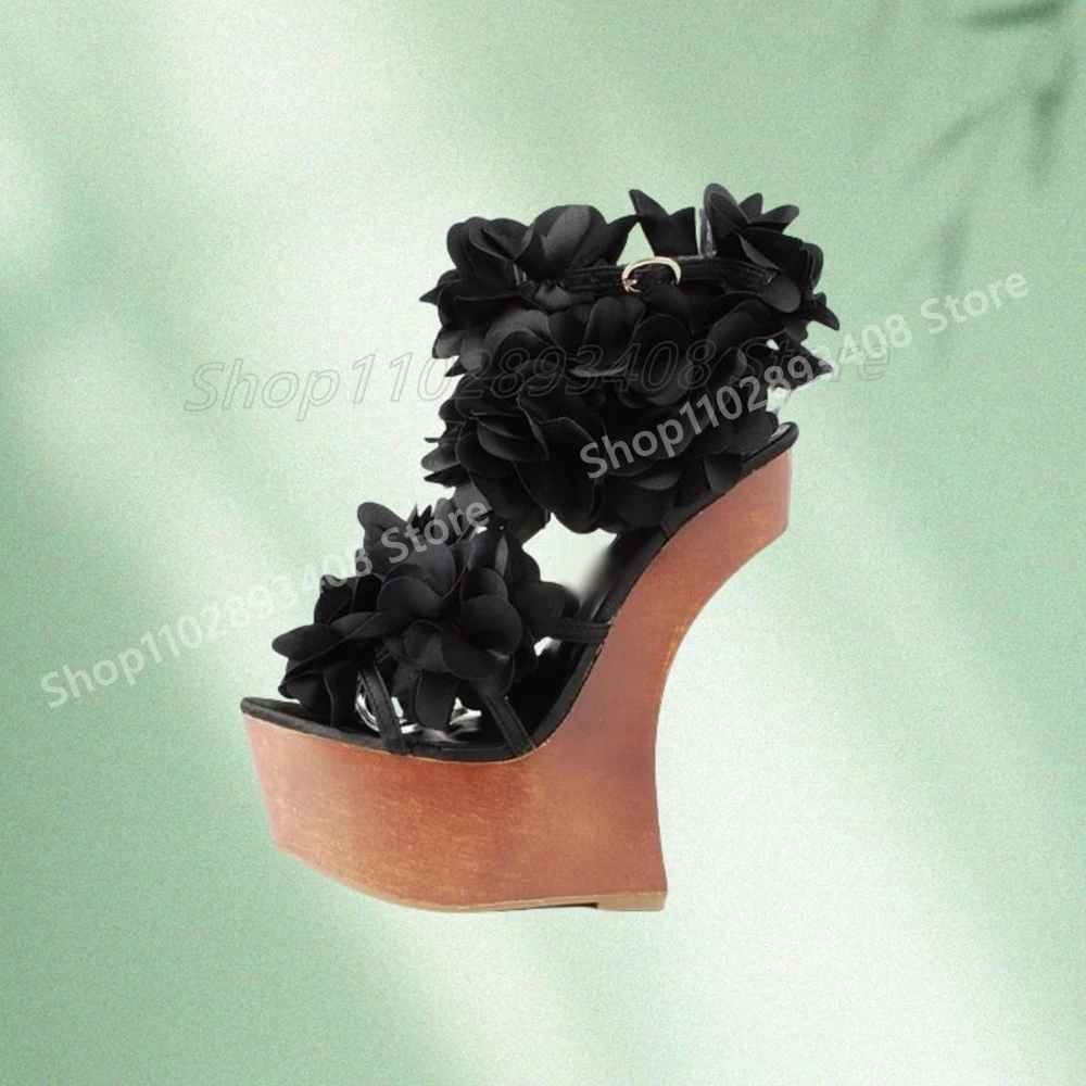 Sexy cor laranja flores decoração sandálias ocas novo design estilo estranho sapatos de salto alto feminino 2025 verão zapatos para mujere