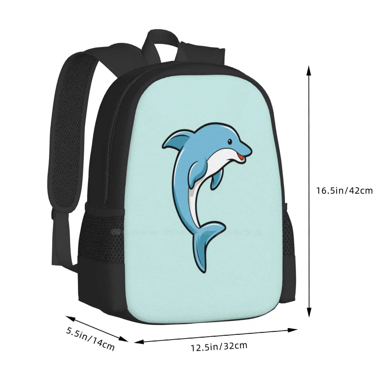 Cute Dolphin Large Capacity School Backpack Laptop Bags Cute Dolphin Dolphins Dolphin Character Animal Ocean River Dolphin Cute