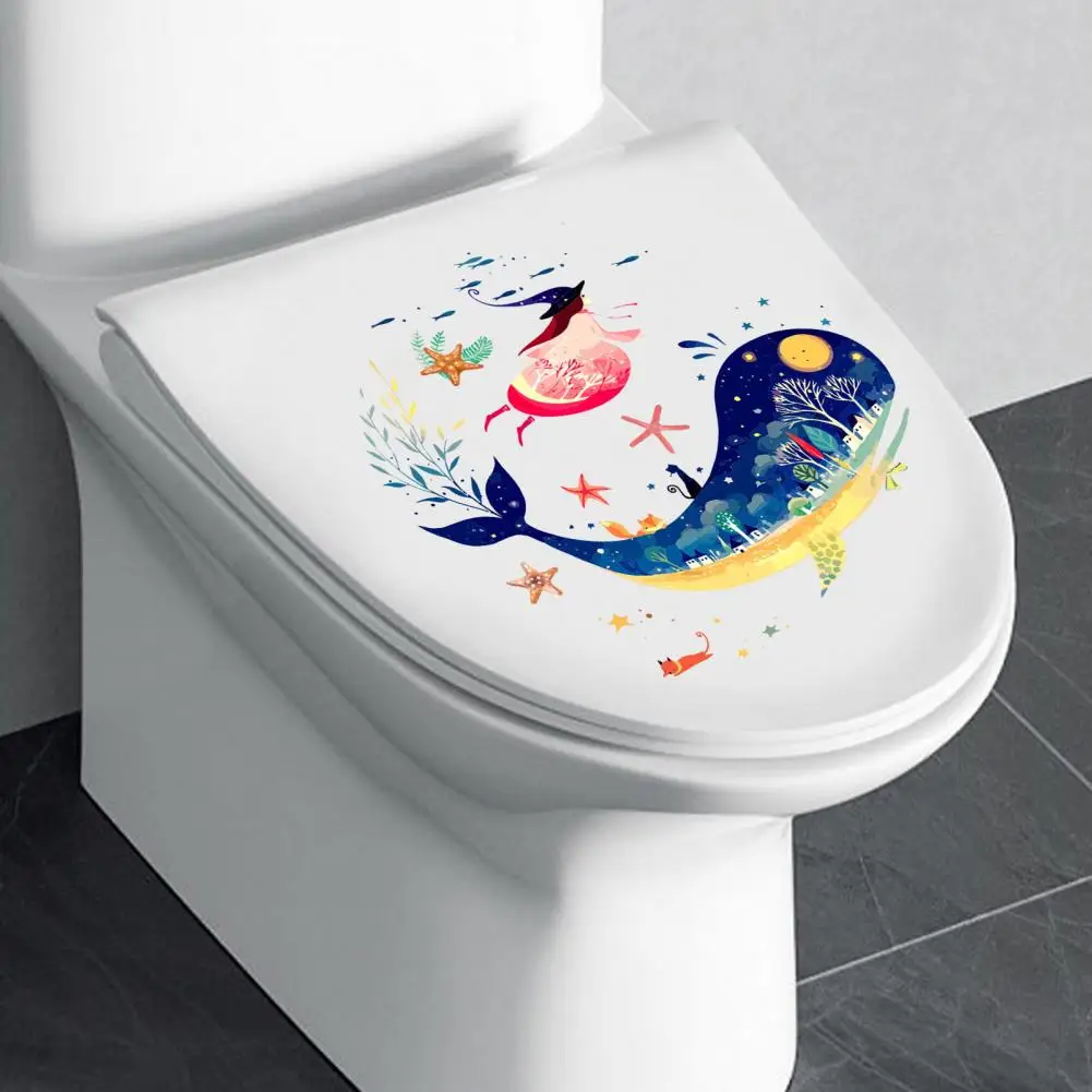 Cute Toilet Decal Cartoon Toilet Decal Vibrant Cartoon Pattern Toilet Sticker Strong Adhesive Wall Decal for Home Bathroom