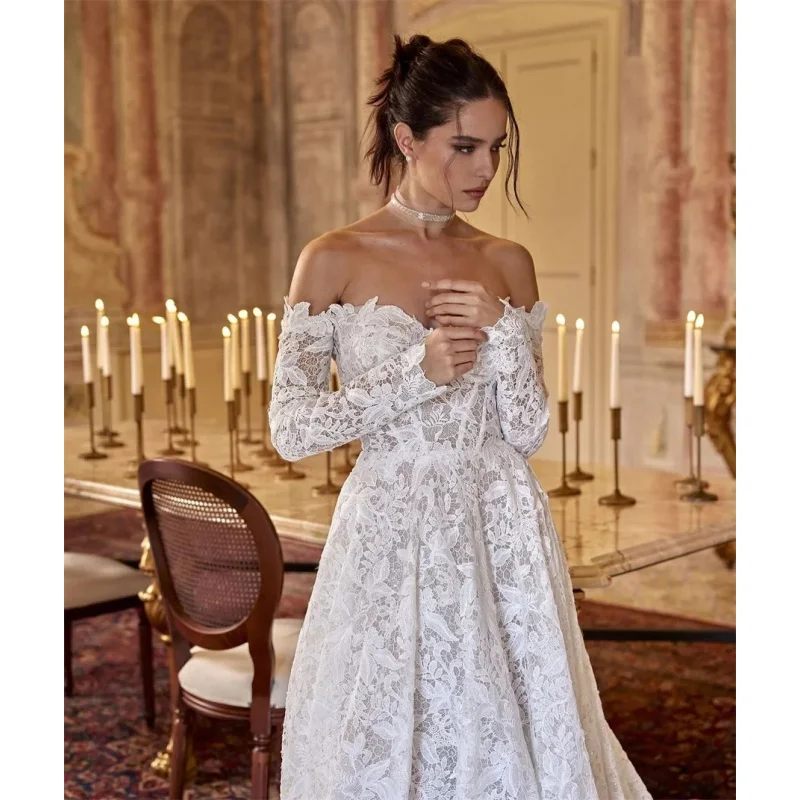 Mordern Sweetheart A Line Wedding Dress 2025 Bridal Gowns Long Sleeve Backless Customized Bridal Dresses For Wedding