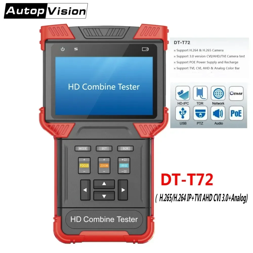 

DT-T72 IP Camera Tester H.265/H.264 CCTV Tester Monitor4.0 Inch HD Combine Tester Support 3.0 CVI TVI AHD&Analog Camera Testing