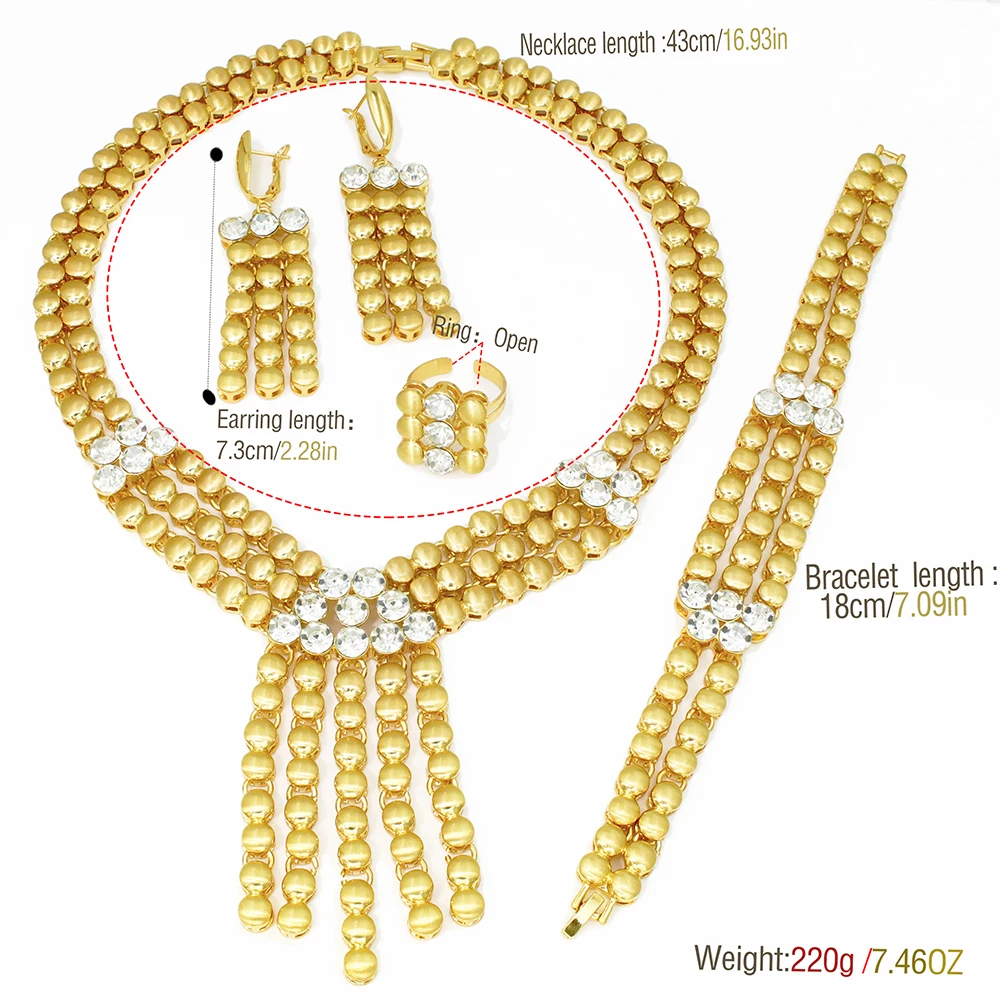 2026 New Tassel Jewelry Set For Women Crystal Rhinestone Necklace Earrings Bracelet Ring African Bridal Wedding Party Gift