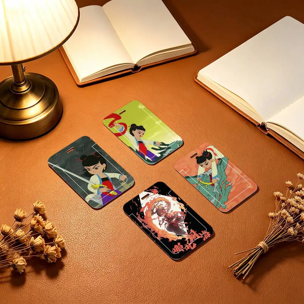 Nezha Conquers The Dragon King Animation Porte-cartes à cordon noir pour cartes de repas d'étudiant et cartes d'identité scolaires