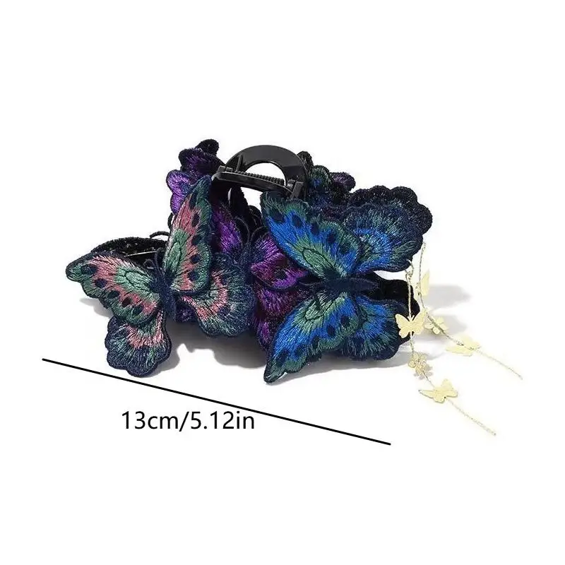 

Chinese Butterfly Hair Clip Long Purple Floral Tassel Shark Claw Elegant Hair Accessories for Women and Girls Wedding Party Use