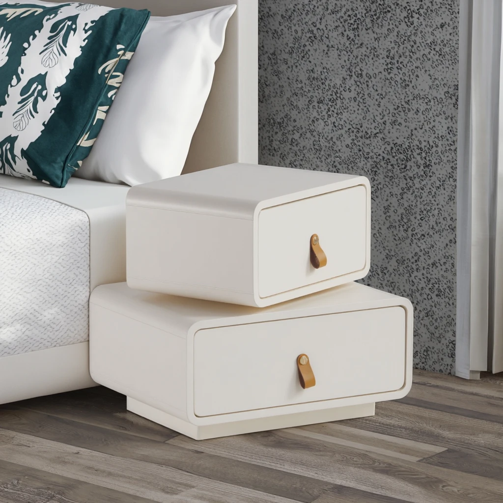 #Emily Modern Minimalist Solid Wood Bedside Table White Switch Bedtable