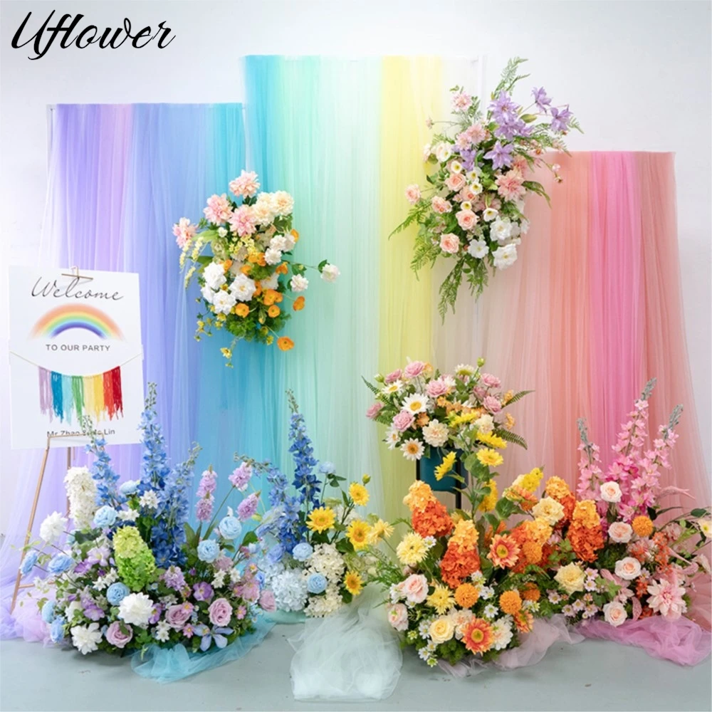 

Uflower Colorful Backdrop Decor Hang Flower Row Wedding Center Flower Arrangement Floral Ball Event Party Banquet Props Display