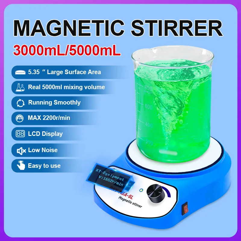 

Xin Tester Magnetic Stirrer, LED Digital Magnetic Mixer, 3000/5000ml Magnetic Stir Plate with Stir Bar AC100-240V