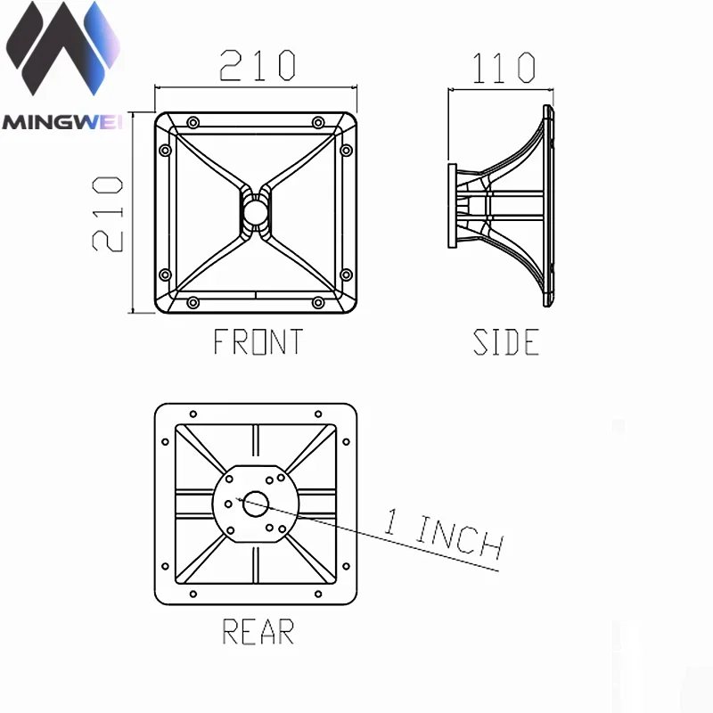 MW Audio 1"-Kehlkopf-Kunststoffhorn 210x210x110mm, ABS-Schraubwellenleiter für den Austausch von Pro-Audio-Lautsprechern – Detail 1