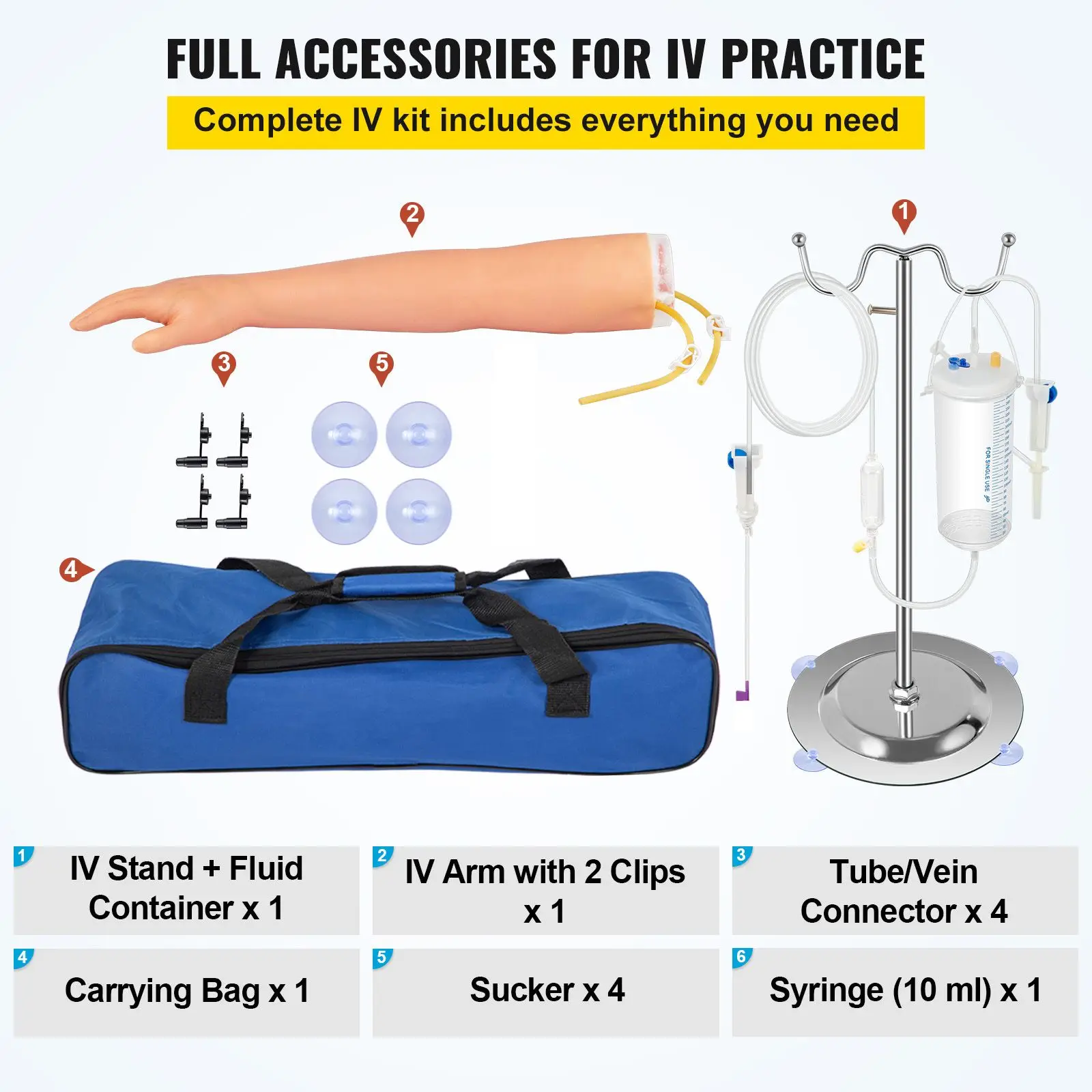 12 PCS Phlebotomy Practice Kit, IV Venipuncture Intravenous Training, High Simulation IV Practice Arm Kit with Carrying Bag, Practice and Perfect IV Skills, for Students Nurses and Professionals