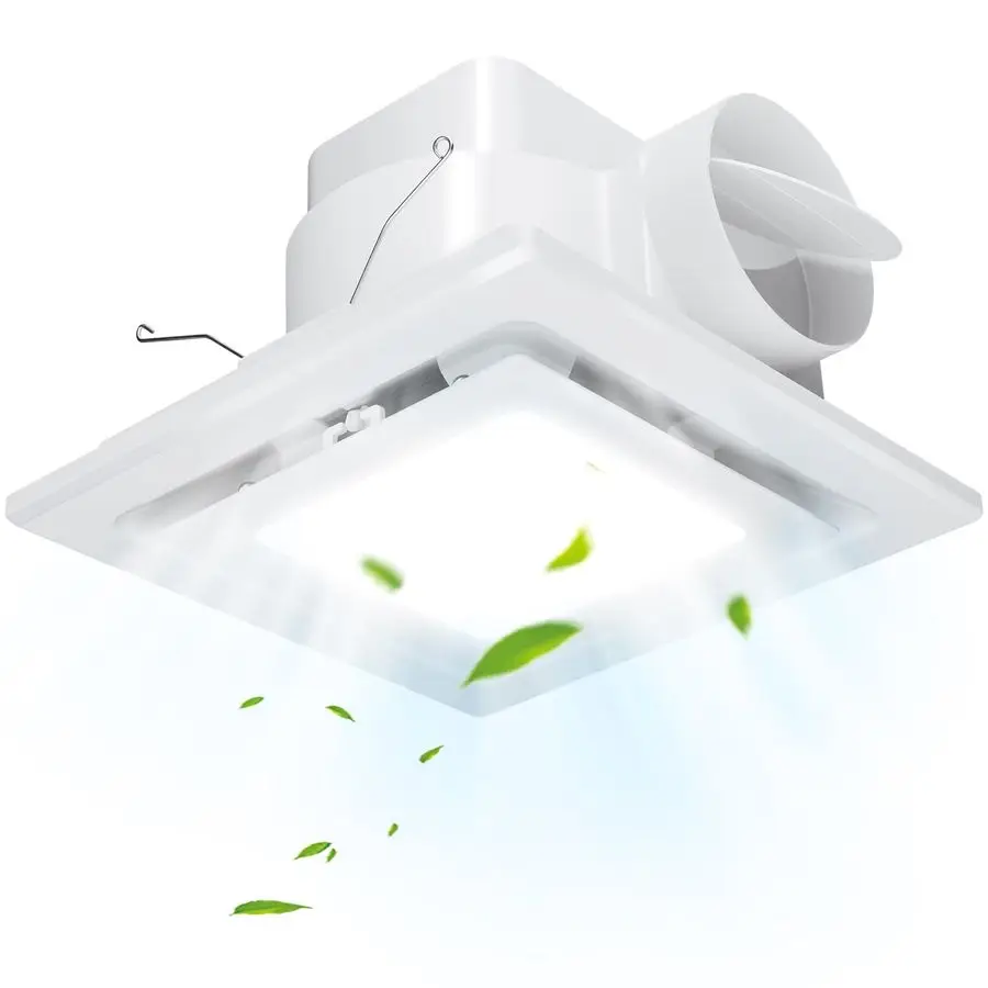 

Bathroom Exhaust Fan with Light, Ceiling Mount, 110 CFM 1.0 Sones 4 Inch Duct, Quiet Square Bath Fan Light Combo, Shower Exhaust