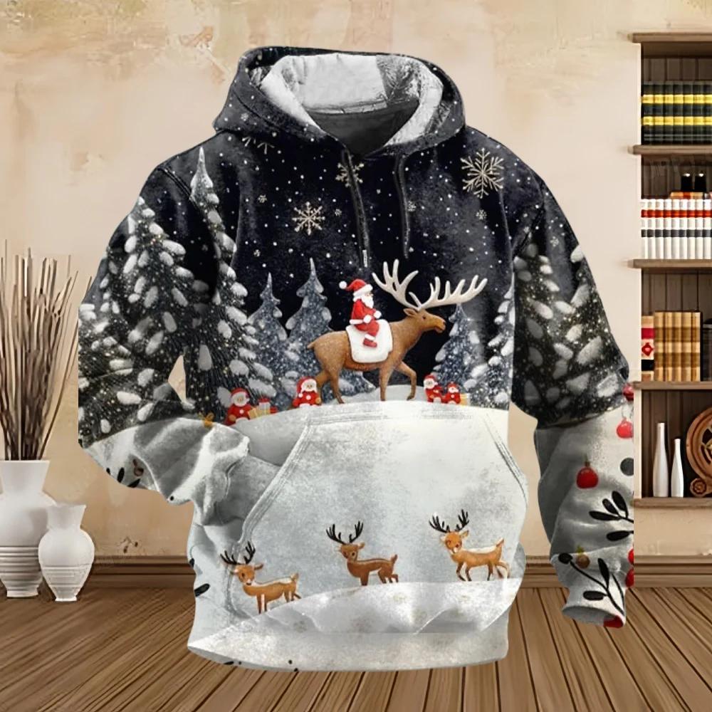 2025 جديد هوديي سانتا كلوز الرجال الموضة ثلاثية الأبعاد طباعة عطلة الشارع الشهير عيد الميلاد هوديس مقنعين الكنغر جيب مصمم البلوز #2