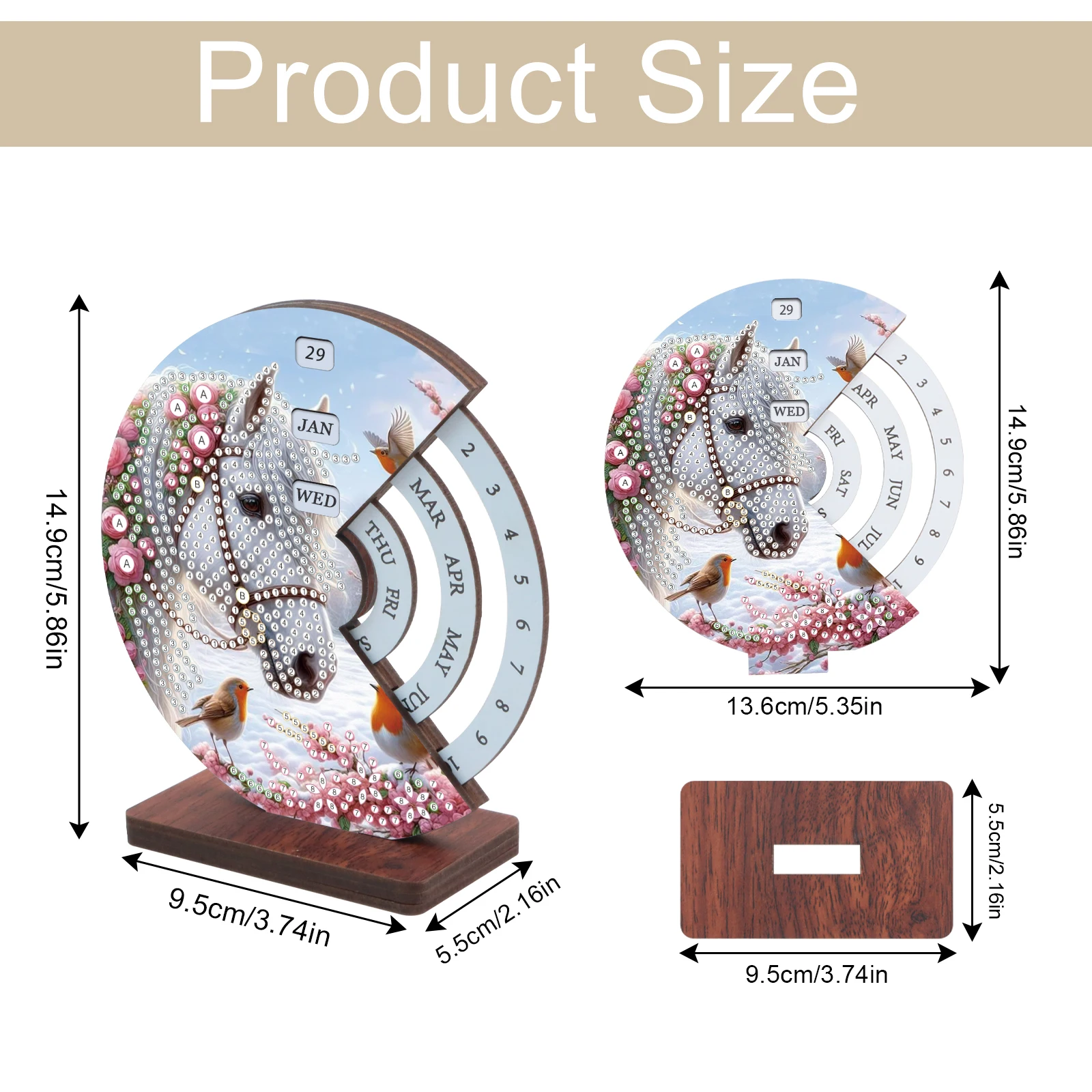 Diamond Painting Rotating Calendar Kit,White Horse DIY Diamond Art Rotating Day Month Week and Reusable Calendars for Decor Gift