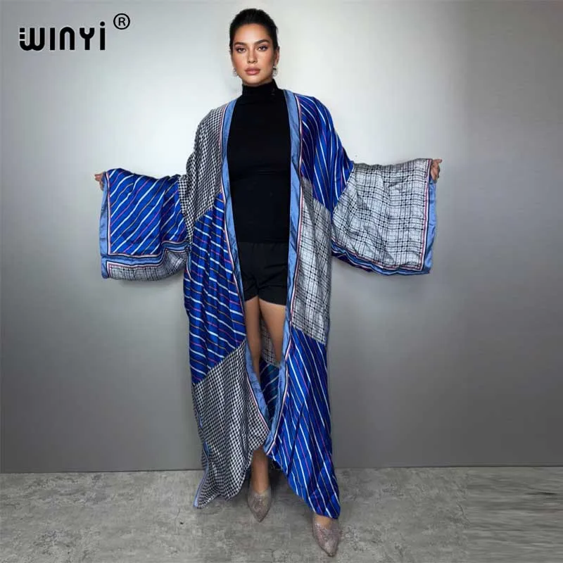 

WINYI boho kimono muslim Caftan holiday beachwear Cardigan evening dress abaya dubai luxury cover-ups beach outfits women coat