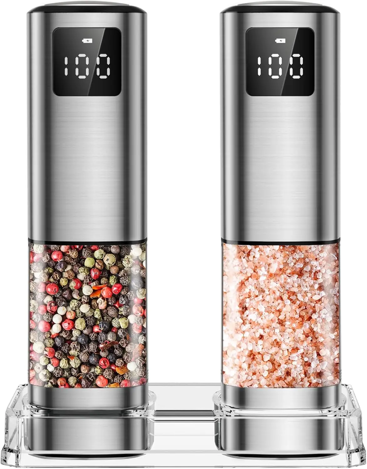 

Upgraded Larger Capacity Electric Salt and Pepper Grinder Set Rechargeable with Digital Display, Light & Ceramic Core